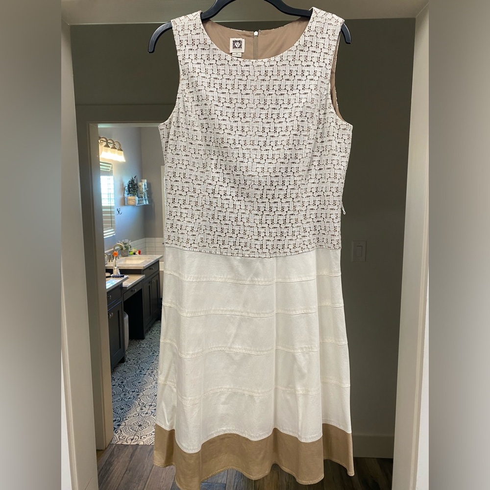 Anne Klein White and Tan Sleeveless Dress